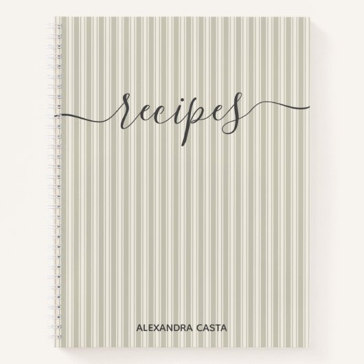 Carnet Recette personnalisée de script minimaliste à rayu (Devant)