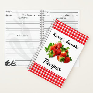 Carnet Recette personnalisée En vichy fraise rouge