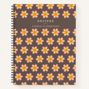 Carnet Recette Personnalisée Fleurs Boho Rétro Marron