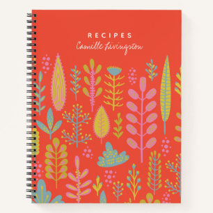 Carnet Recette personnalisée Vibrant Folk Botanique Rouge