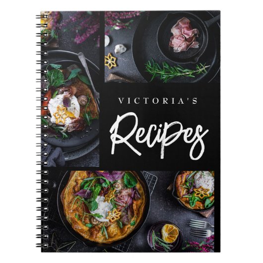 Carnet Recette photo personnalisée noire moderne (Devant)