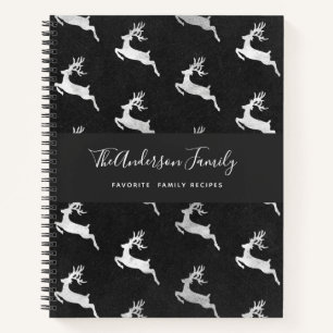 Carnet Recette rennes de Noël noir argent monogramme
