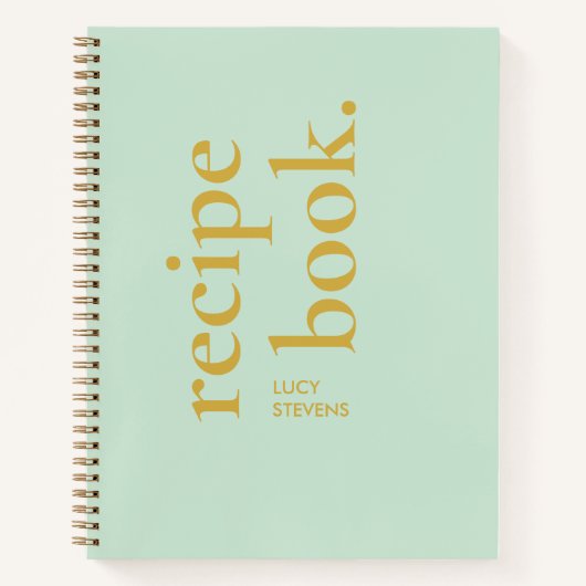 Carnet Recette simple Bold Style Vert et Or Nom (Devant)