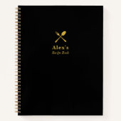 Carnet Recette simple moderne de monogramme noir et or (Devant)