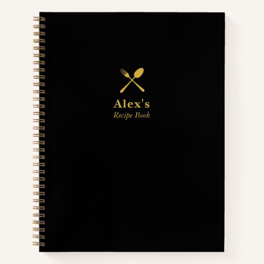Carnet Recette simple moderne de monogramme noir et or (Devant)