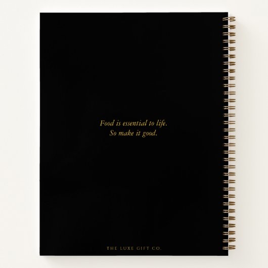 Carnet Recette simple moderne de monogramme noir et or (Dos)