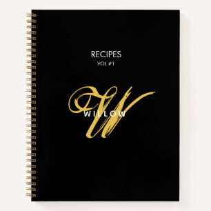 Carnet Recette Vintage de Monogramme Noir & Or Moderne