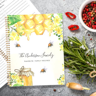Carnet Recettes abeilles miel fleurs jaunes monogramme