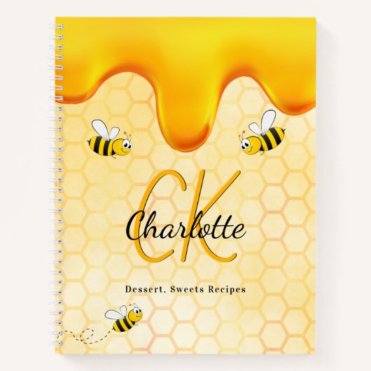 Carnet Recettes bumble abeilles miel goutte de monogramme (Devant)