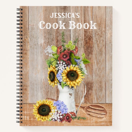 Carnet Recettes Cuisine rustique tournesol en bois Monogr (Devant)
