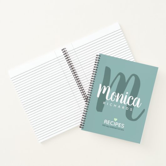 Carnet Recettes de chef Monogram moderne bleu turquoise (Intérieur)