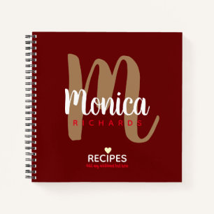 Carnet recettes de chef monogramme moderne rouge foncé