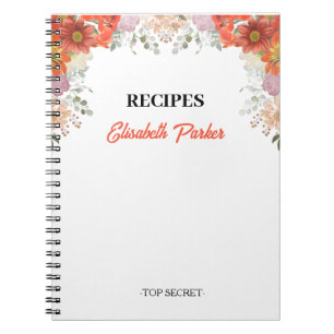 Carnet Recettes de cuisine élégantes rustiques florales d