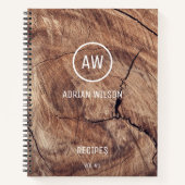 Carnet Recettes de monogramme de grain de bois rustique (Devant)