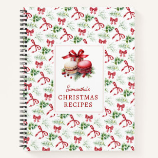 Carnet Recettes de Noël aux arcs rouges aquarelle et verd