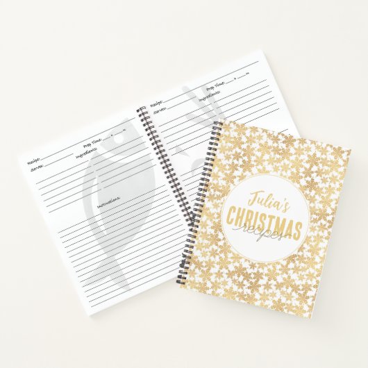 Carnet Recettes de Noël aux flocons de neige dorés modern (Intérieur)
