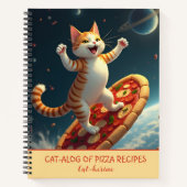 Carnet Recettes de pizza avec Kitty surfant dans l'espace (Devant)