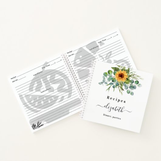 Carnet Recettes de tournesol eucalyptus vert nom du scrip (Intérieur)