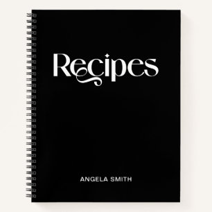 Carnet Recettes de typographie élégante noir et blanc