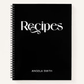 Carnet Recettes de typographie noir et blanc élégant (Devant)