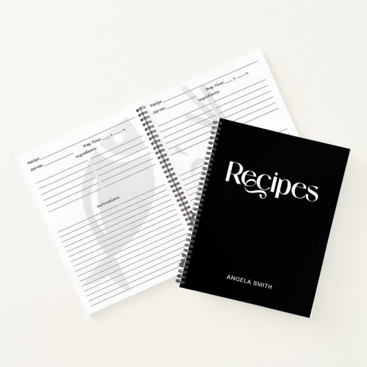 Carnet Recettes de typographie noir et blanc élégant (Intérieur)