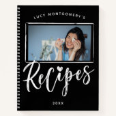 Carnet Recettes d'écriture au pinceau noir et blanc Photo (Devant)