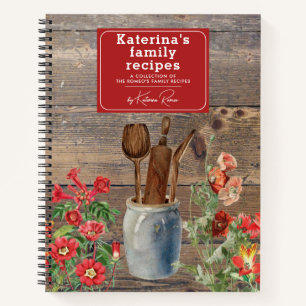 Carnet Recettes d'ustensiles de cuisine en bois de fleurs