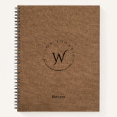 Carnet Recettes Élégantes de lin Brown rustique monogramm (Devant)