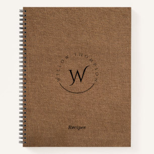 Carnet Recettes Élégantes de lin Brown rustique monogramm