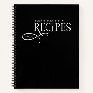 Carnet Recettes élégantes personnalisées noir et blanc mo