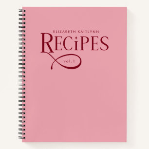 Carnet Recettes Élégantes Personnalisées Rose Bordeaux Mo