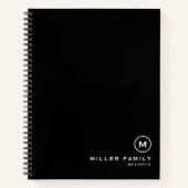 Carnet Recettes familiales Simple Noir Blanc Monogramme (Devant)