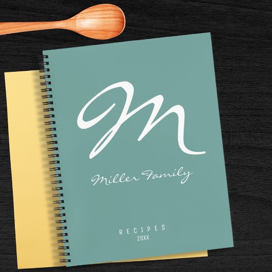Carnet Recettes Monogramme Dusty Blue