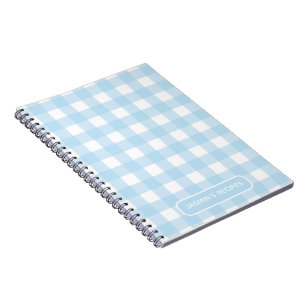Carnet Recettes Motif Gingham Bleu clair et Blanc