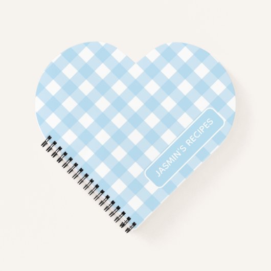 Carnet Recettes | Motif Gingham Bleu clair et Blanc (Devant)