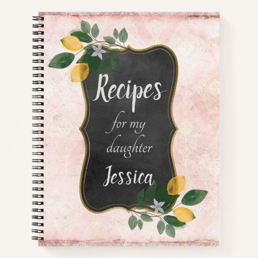 Carnet Recettes personnalisées pour ma fille en rose (Devant)