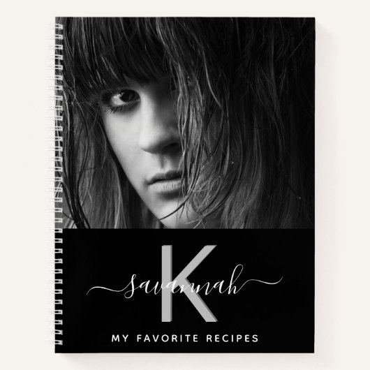 Carnet Recettes photo personnalisée noir blanc monogramme (Devant)