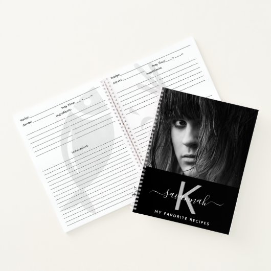 Carnet Recettes photo personnalisée noir blanc monogramme (Intérieur)