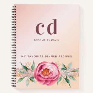 Carnet Recettes rose bleu or fleur monogramme