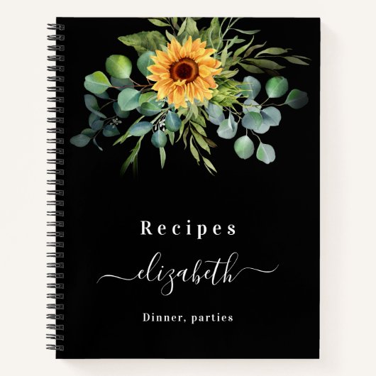 Carnet Recettes tournesol eucalyptus vert nom noir (Devant)