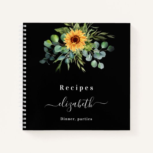 Carnet Recettes tournesol eucalyptus vert script noir (Devant)