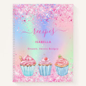 Carnet Recipe blush pink baking glitter cupcakes name (Devant)