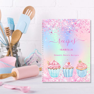 Carnet Recipe blush pink baking glitter cupcakes name