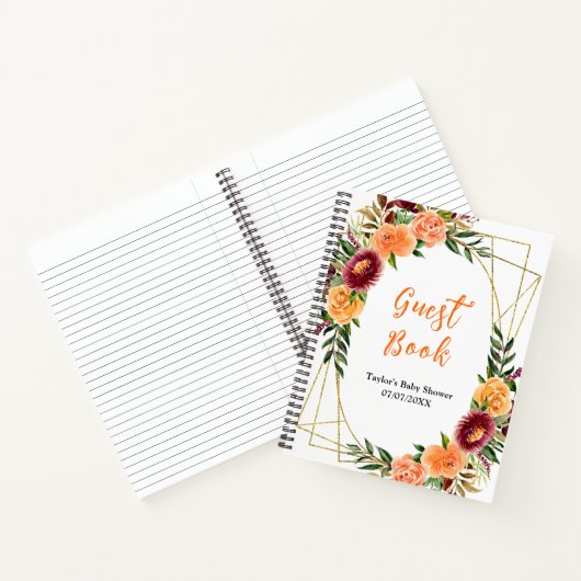 Carnet Red and Orange Floral Baby Shower Guest Book (Intérieur)