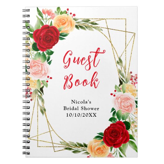 Carnet Red and Orange Roses Bridal Shower Guest Book (Devant)