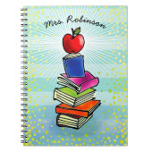 Carnet Red Apple Book Stack Nom de l'enseignant Turquoise (Devant)