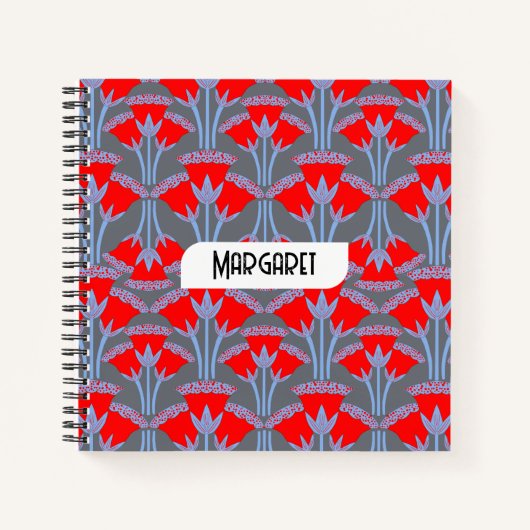Carnet Red Bellflower Name Personalized Cute Notebook (Devant)