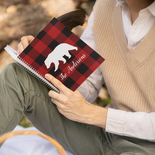 Carnet Red Buffalo Plaid & Bear | Nom personnel Cadeau