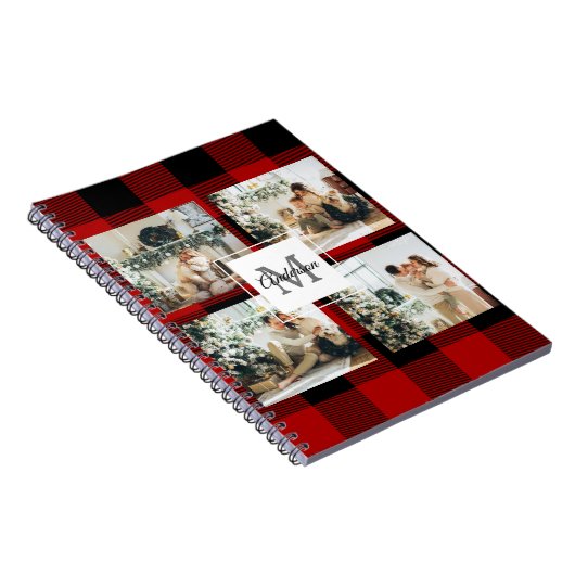 Carnet Red Buffalo Plaid & Collage Photo Avec Initiale (Côté Droit)