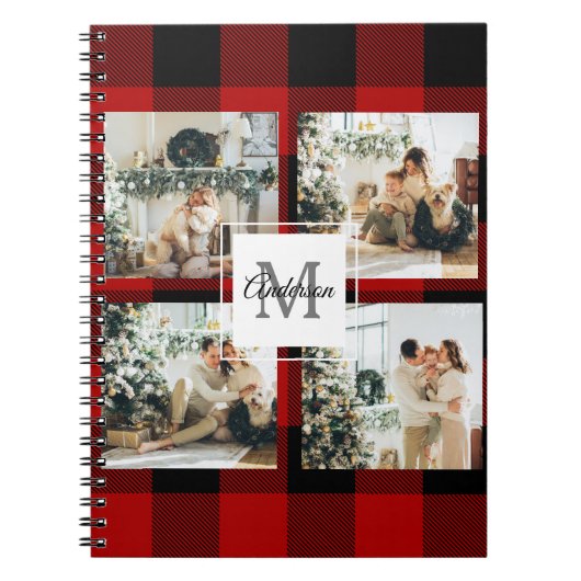 Carnet Red Buffalo Plaid & Collage Photo Avec Initiale (Devant)